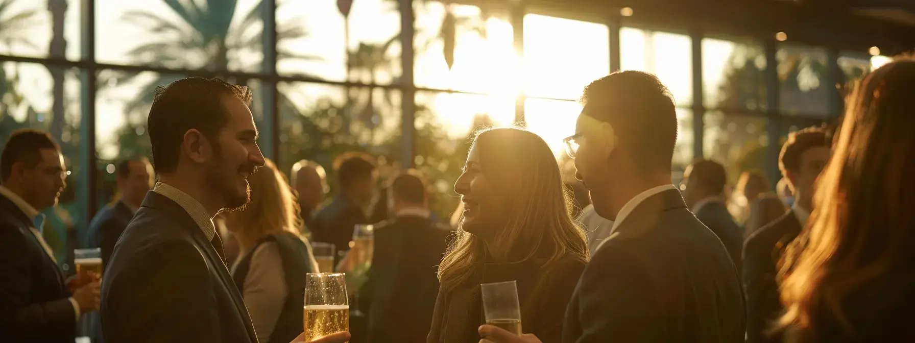 a group of people networking at a san diego chamber of commerce event.