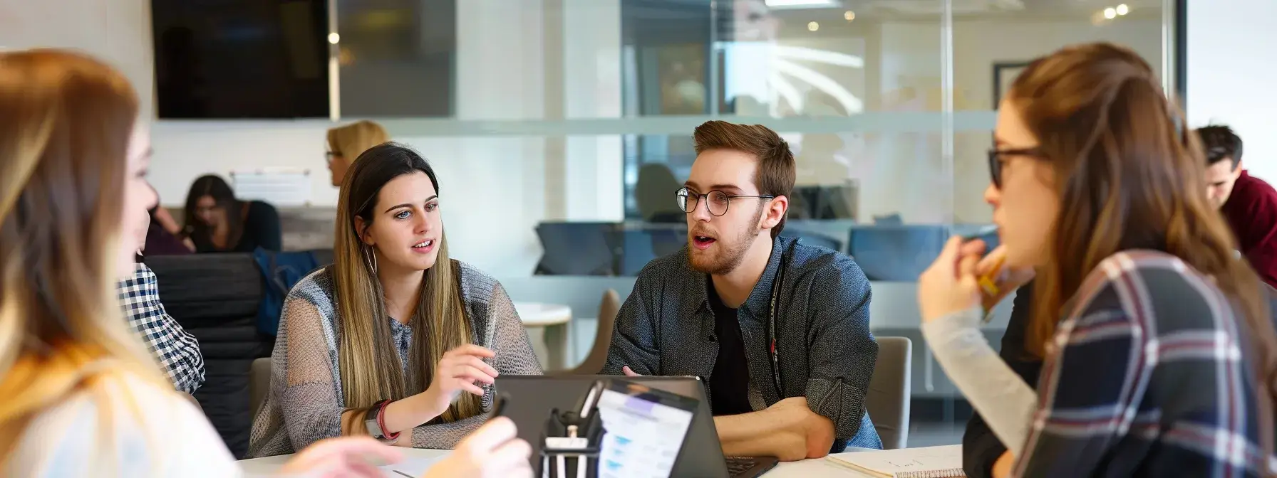 a group of professionals in a conference room discussing local backlink strategies.