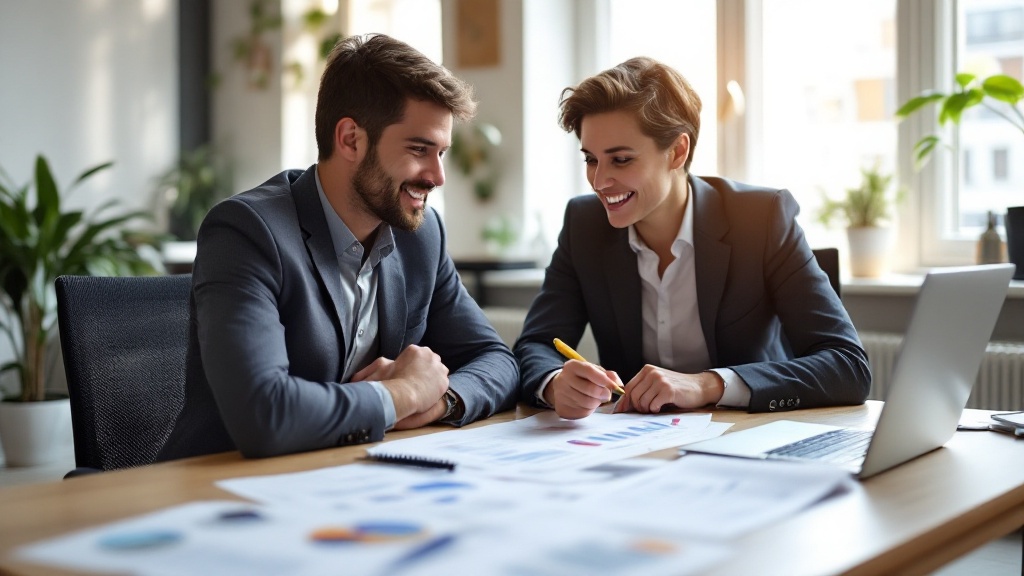 Marketing team collaborating on a campaign at a desk