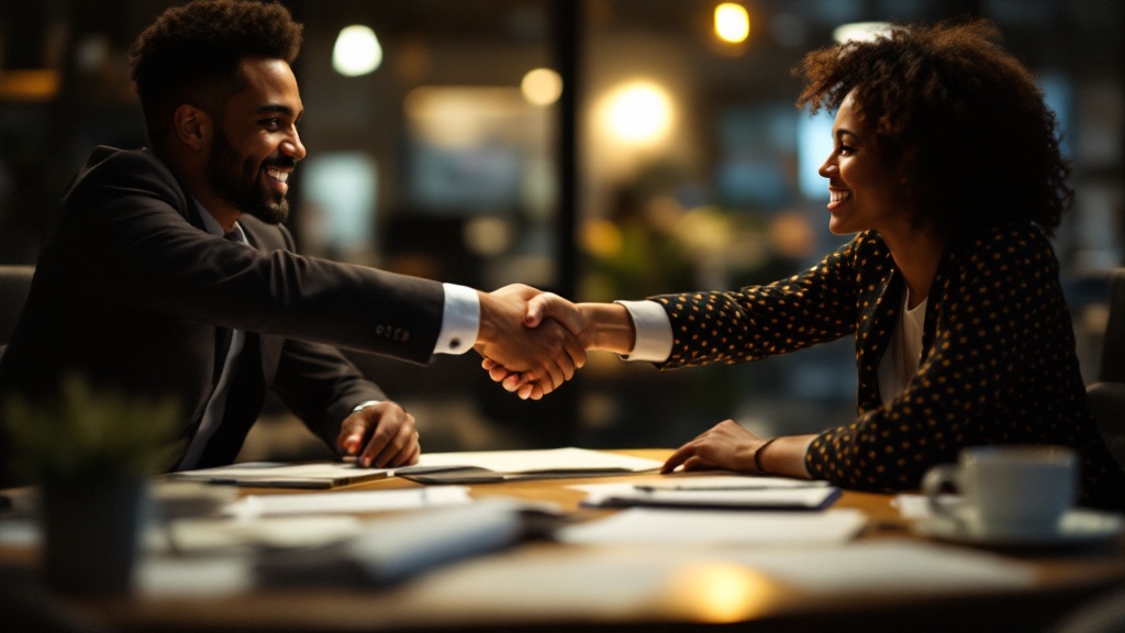 Business handshake closing a new client deal