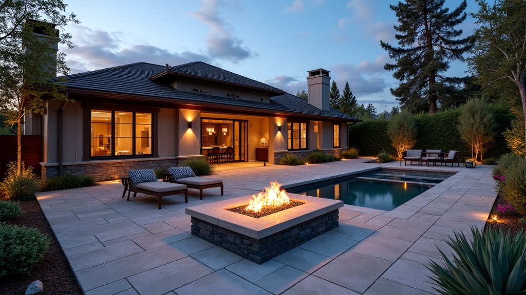 Upscale designed backyard with pavers and a fire pit, representing an Orange County backyard design-build company