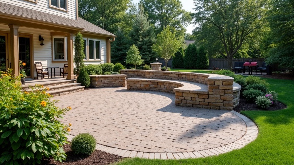 Paver patio and natural stone retaining wall, representing a Pittsburgh landscape and hardscape contractor