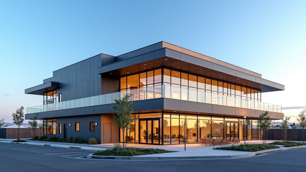 Modern commercial building at dusk, representing a San Diego commercial general contractor